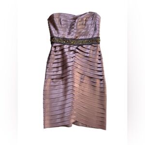 BCBGMaxAzria Strapless MauvePurple Satin Dress with Beaded Waist